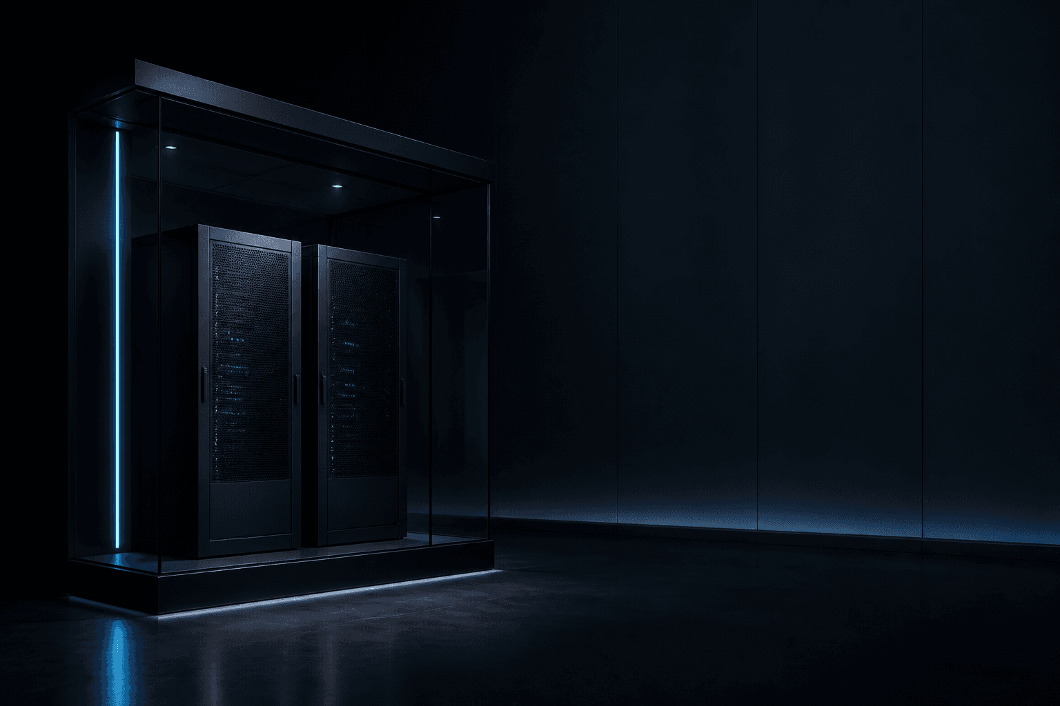 Infrastructure KYRVEX avec serveurs dans un environnement architectural sombre